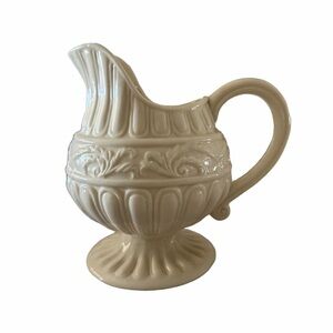 Two’s Company Cream Ceramic Pitcher | Embossed Footed Farmhouse Vase